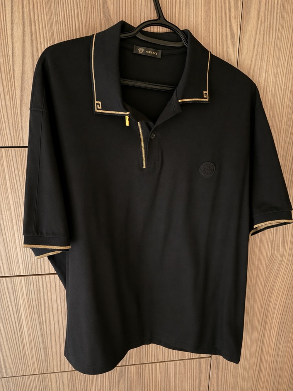 Versace Black Polo with Gold Trim Accents